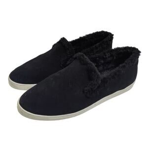 Birdies Women's Sz 11 The Swift Black Suede Faux Fur Lined Slip On Shoes Fuzzy